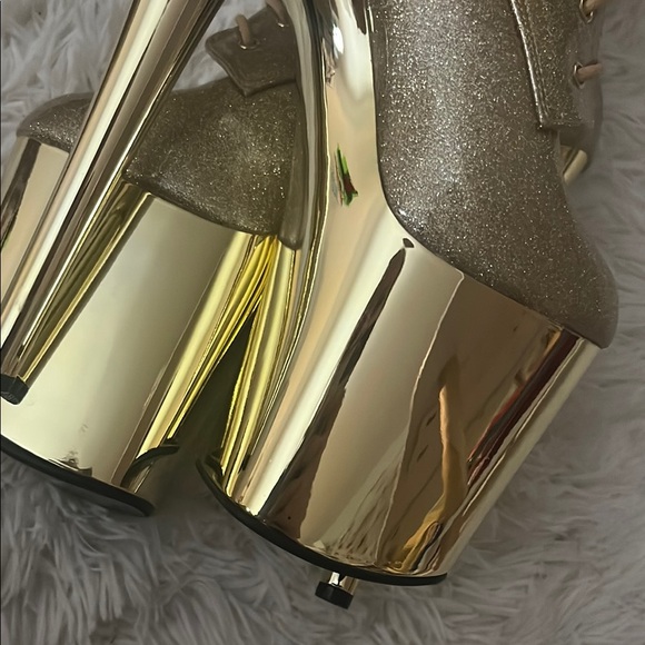 Gold Glitter Platform Ankle Boots - Picture 4 of 5